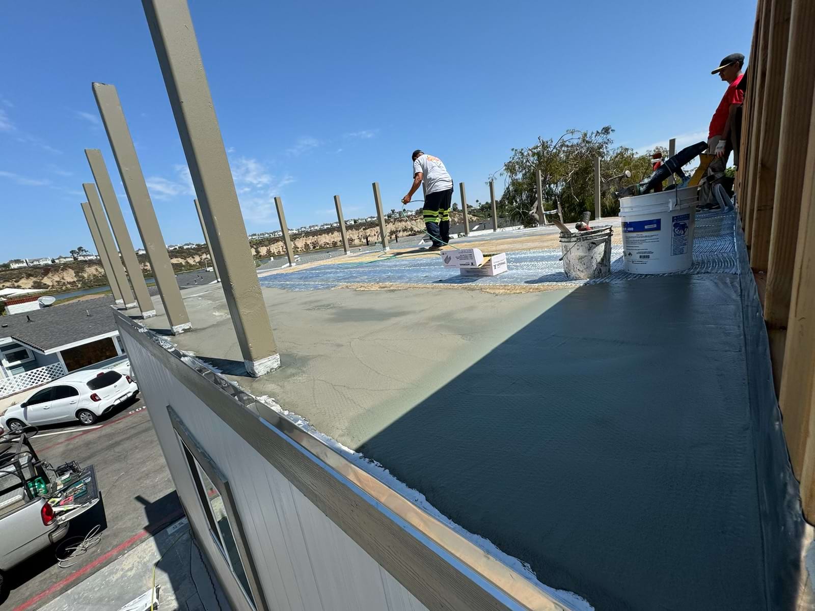 Completed waterproofed rooftop surface with protective coating