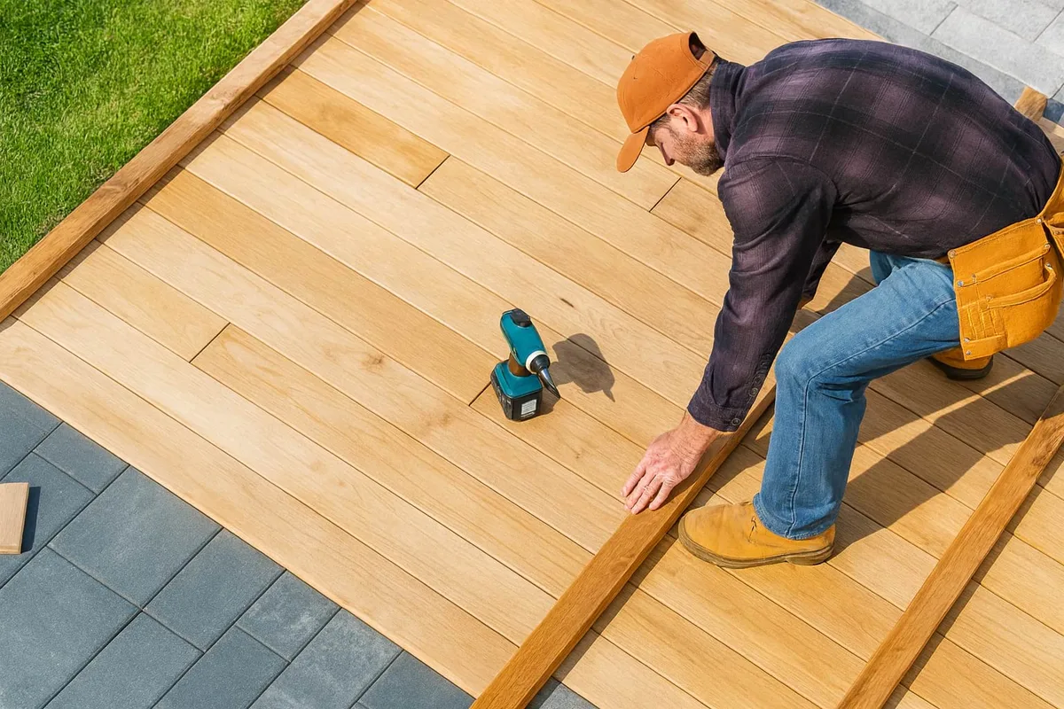 Deck subfloor preparation before tile waterproofing